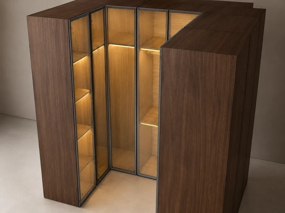 Dressing d’angle — étude 3D — menuiserie sur mesure à Fès