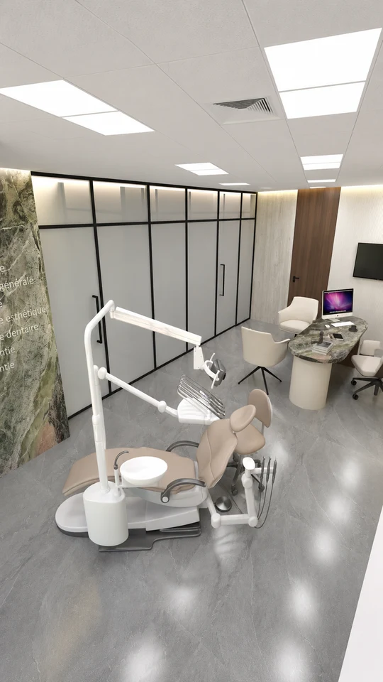 Salle de soins — organisation de l’espace — Centre Dentaire Dr Hitmi Fatma à Fès — conception 3D