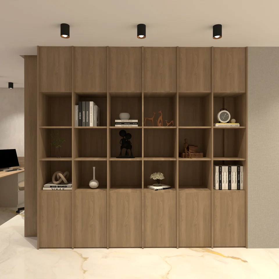 Bibliothèque — détail du mobilier — Cabinet dentaire Dr Mahmoud Idrissi à Fès — conception 3D