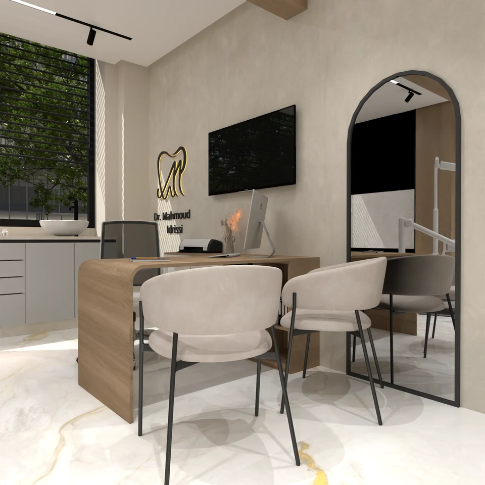 Bureau — mobilier et habillage mural — Cabinet dentaire Dr Mahmoud Idrissi à Fès — conception 3D