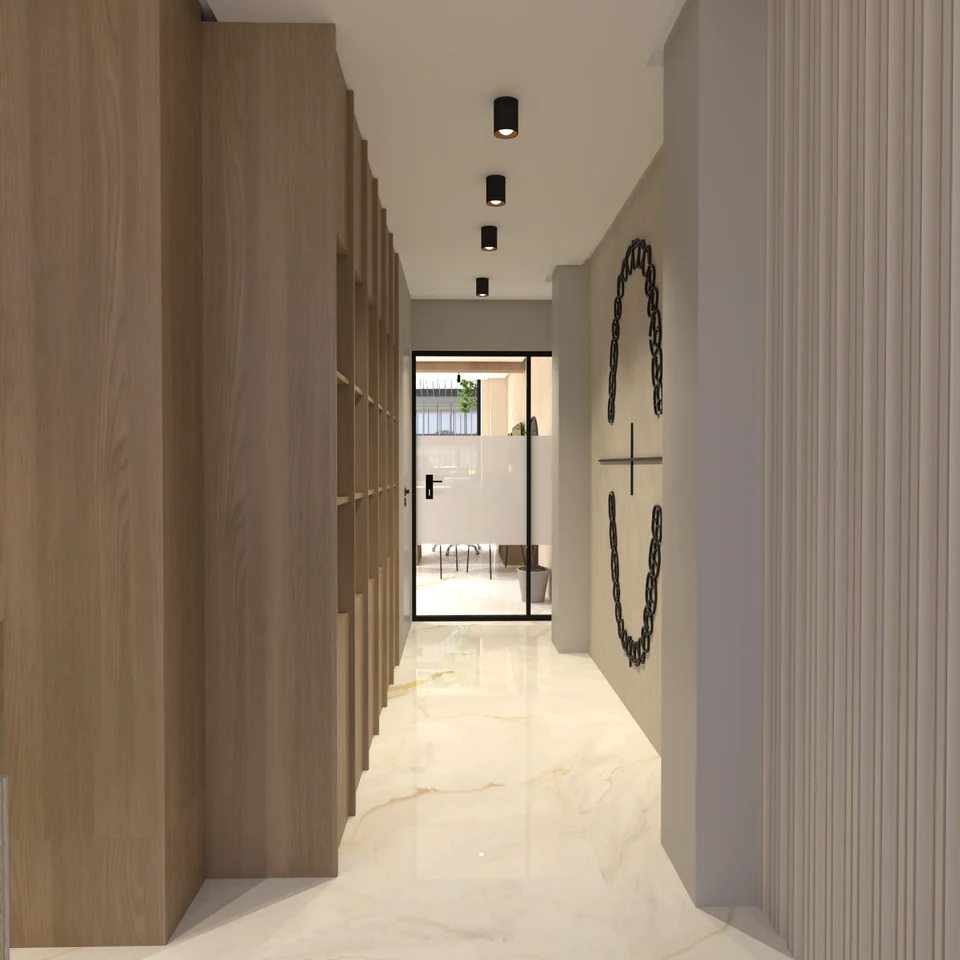Circulation — habillages et éclairage — Cabinet dentaire Dr Mahmoud Idrissi à Fès — conception 3D