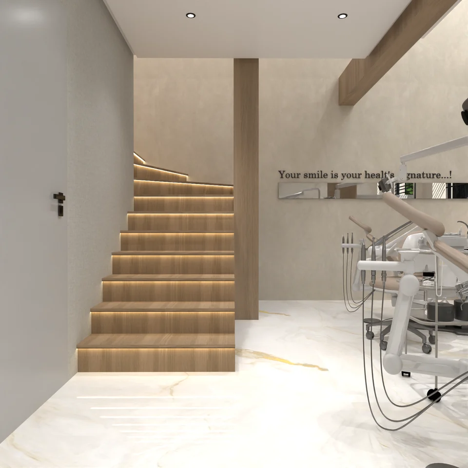 Escalier — éclairage intégré — Cabinet dentaire Dr Mahmoud Idrissi à Fès — conception 3D