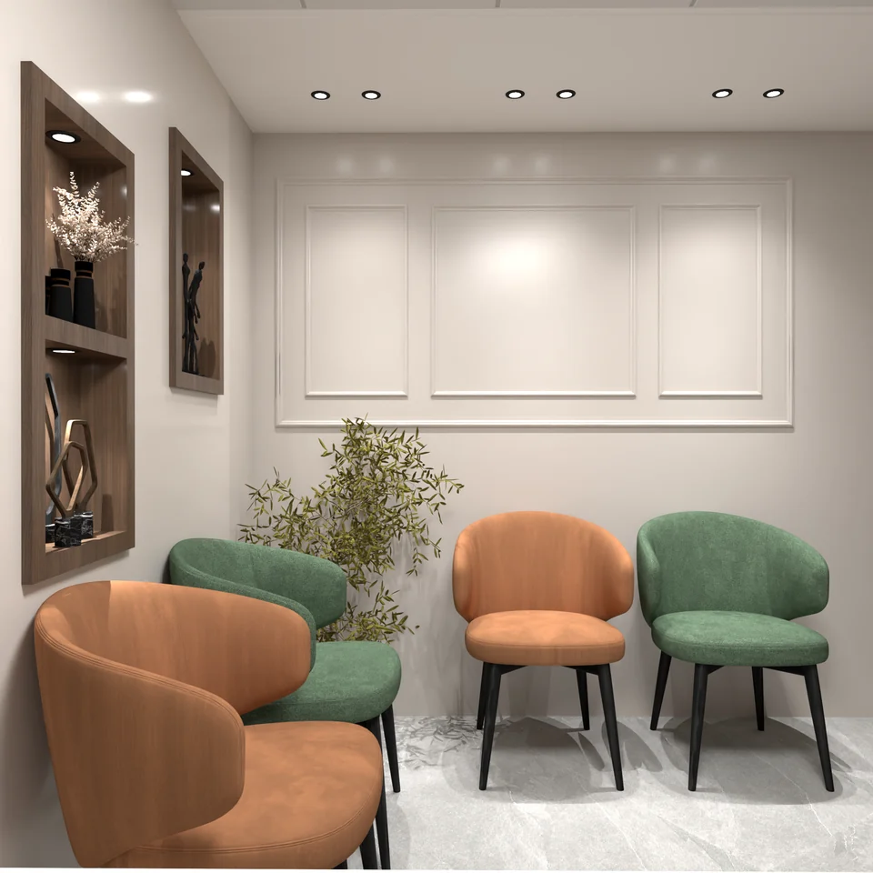 Attente — sièges et niches décoratives — Centre Dentaire SAYF à Fès — conception 3D